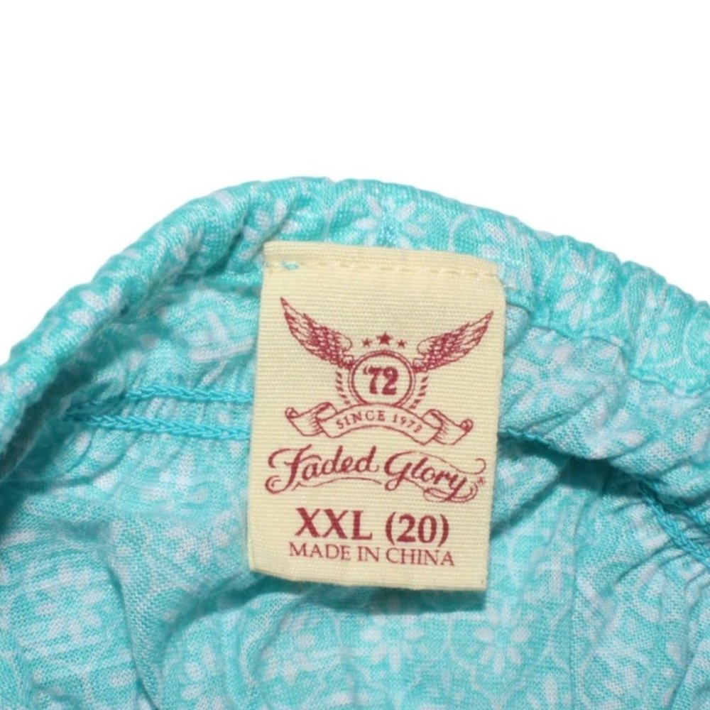Faded Glory Sz XXL Teal Green Daisy Floral Design Tie Neck 3/4 Sleeve Tunic Top - Picture 5 of 6